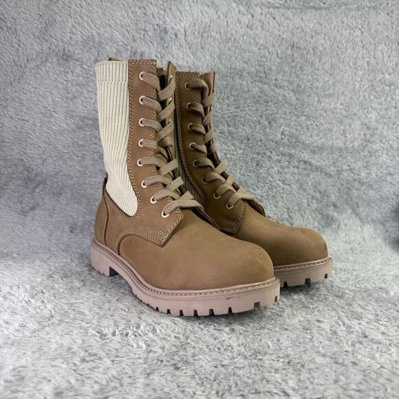 Bueno Stella Combat Boots Tan Suede Lace Up Booties Women's Size 10 - Picture 2 of 10